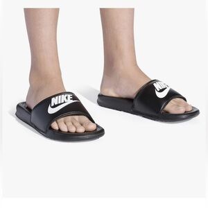 Nike Black Slides with White Logo
